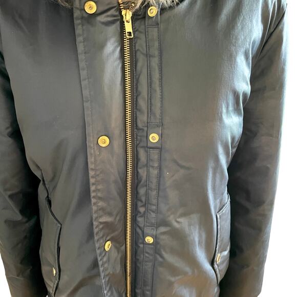 Soia & Kyo Fur Trimmed Waxed Parka Coat Jacket In Navy Indigo Size Small - Picture 5 of 13